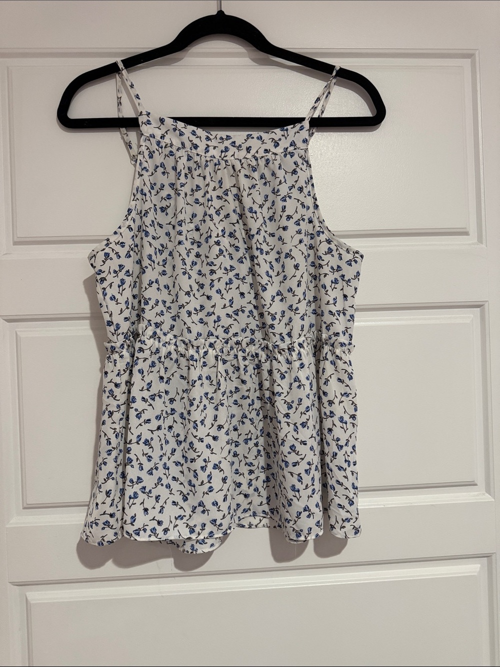 Sienna Sky White and Blue Floral Halter Tie Back Tank